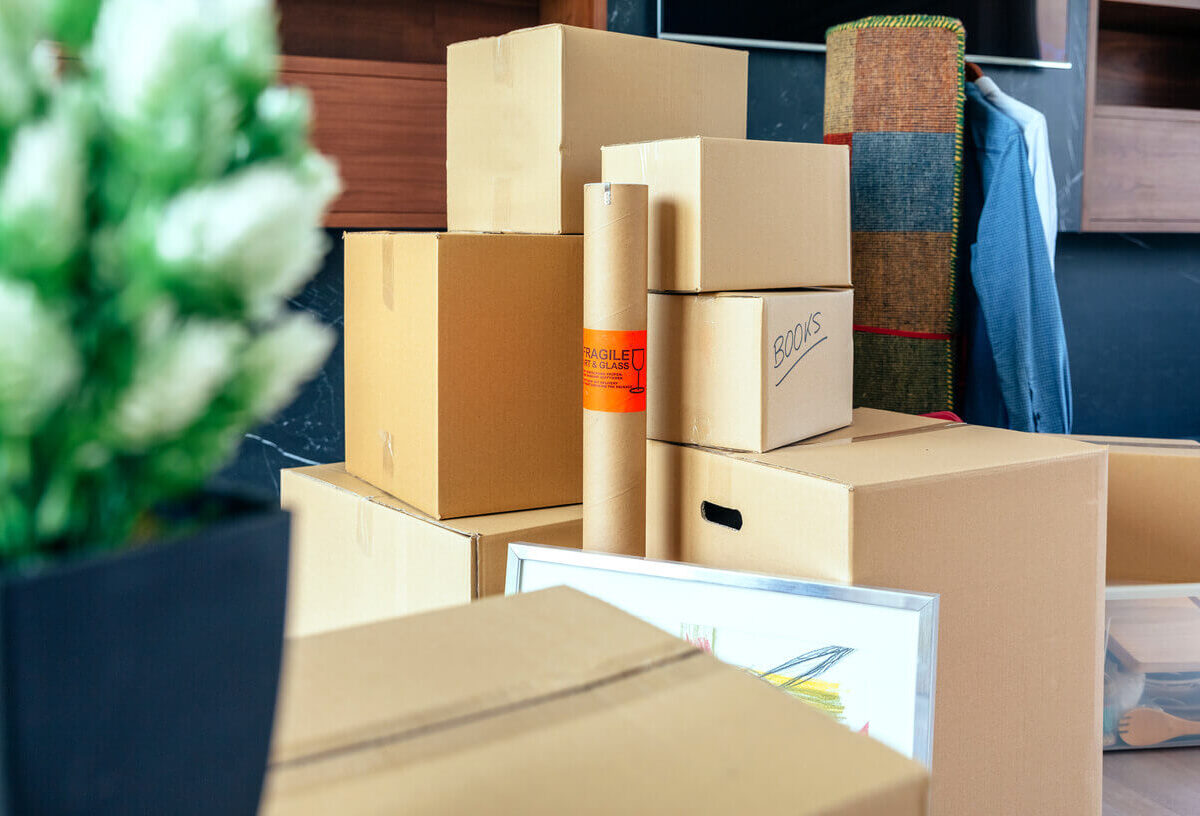Stack of cardboard boxes packed up